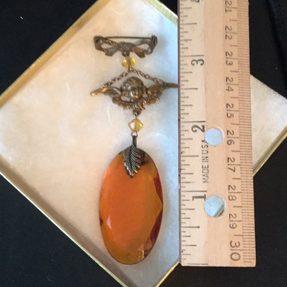 Antiqued Gold Amber Colored Brooch/Pin. - Picture 2 of 2